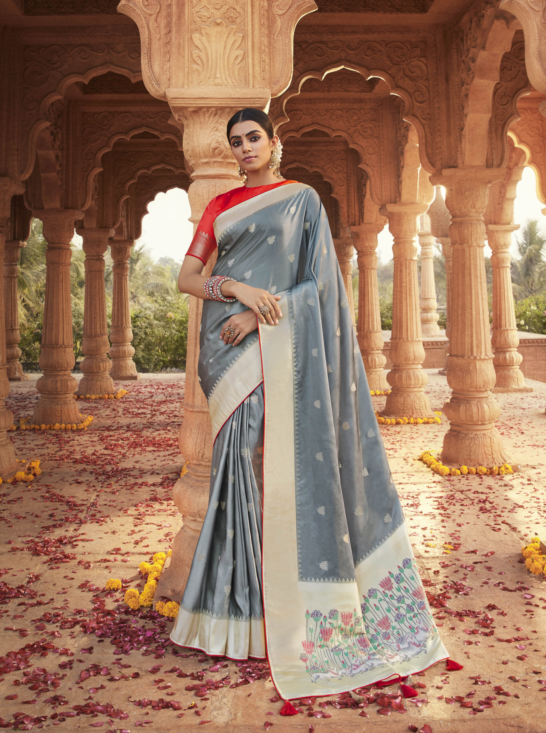 Buy Coin Grey Silk Saree online-Karagiri