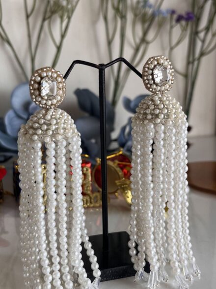 Buy Emerald & Pearl Art Deco Tassel Earrings Online in India | Rose