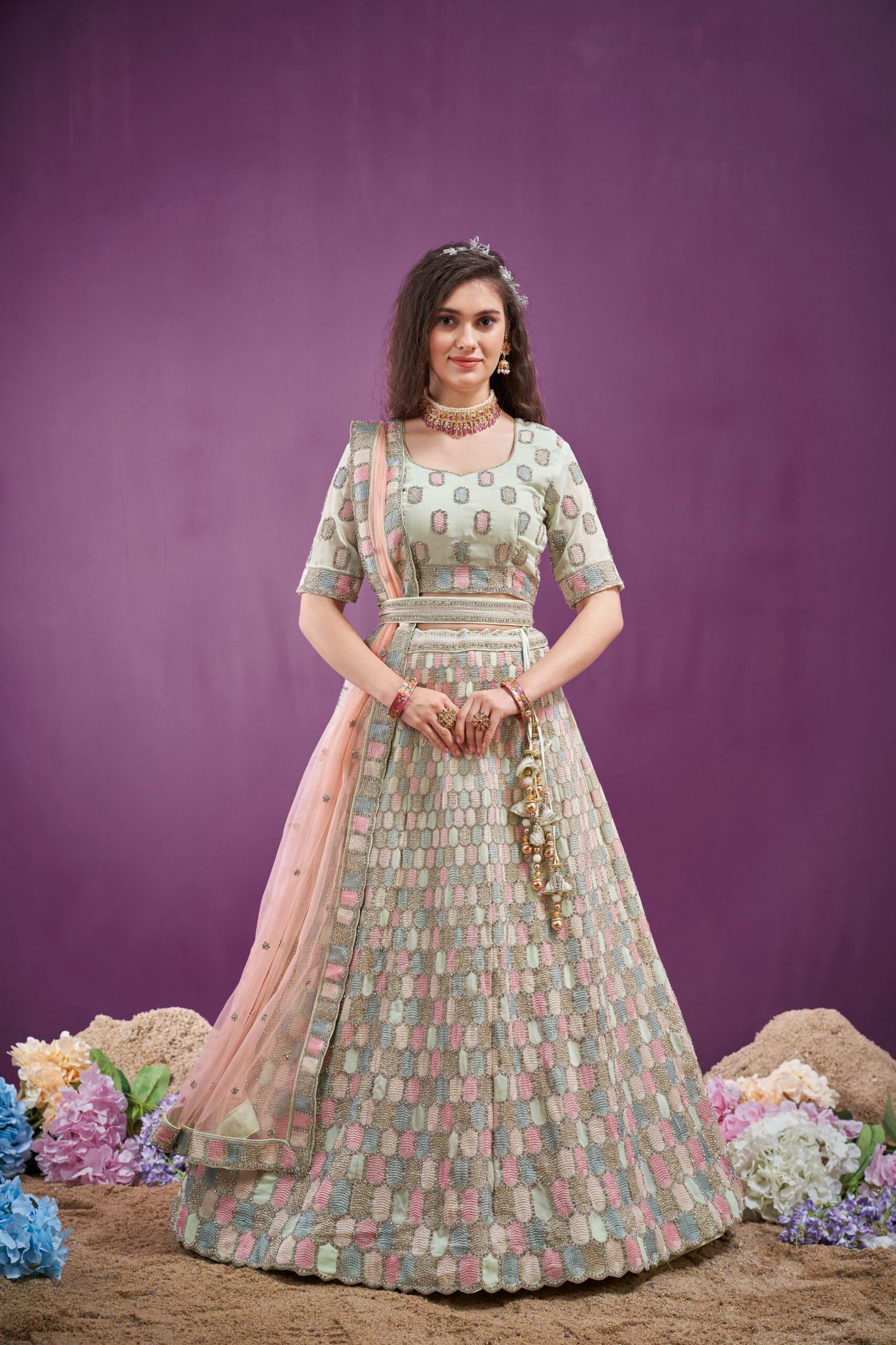 Parrot-Green Color Ruffle Georgette Lehenga Choli – Ville Fashions