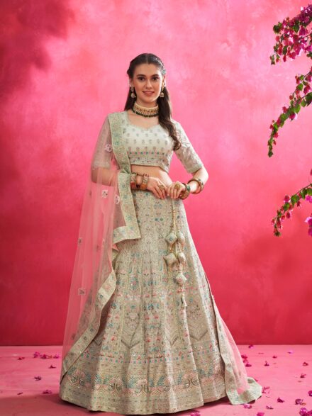 PINK PISTA GREEN LEHENGA CHOLI