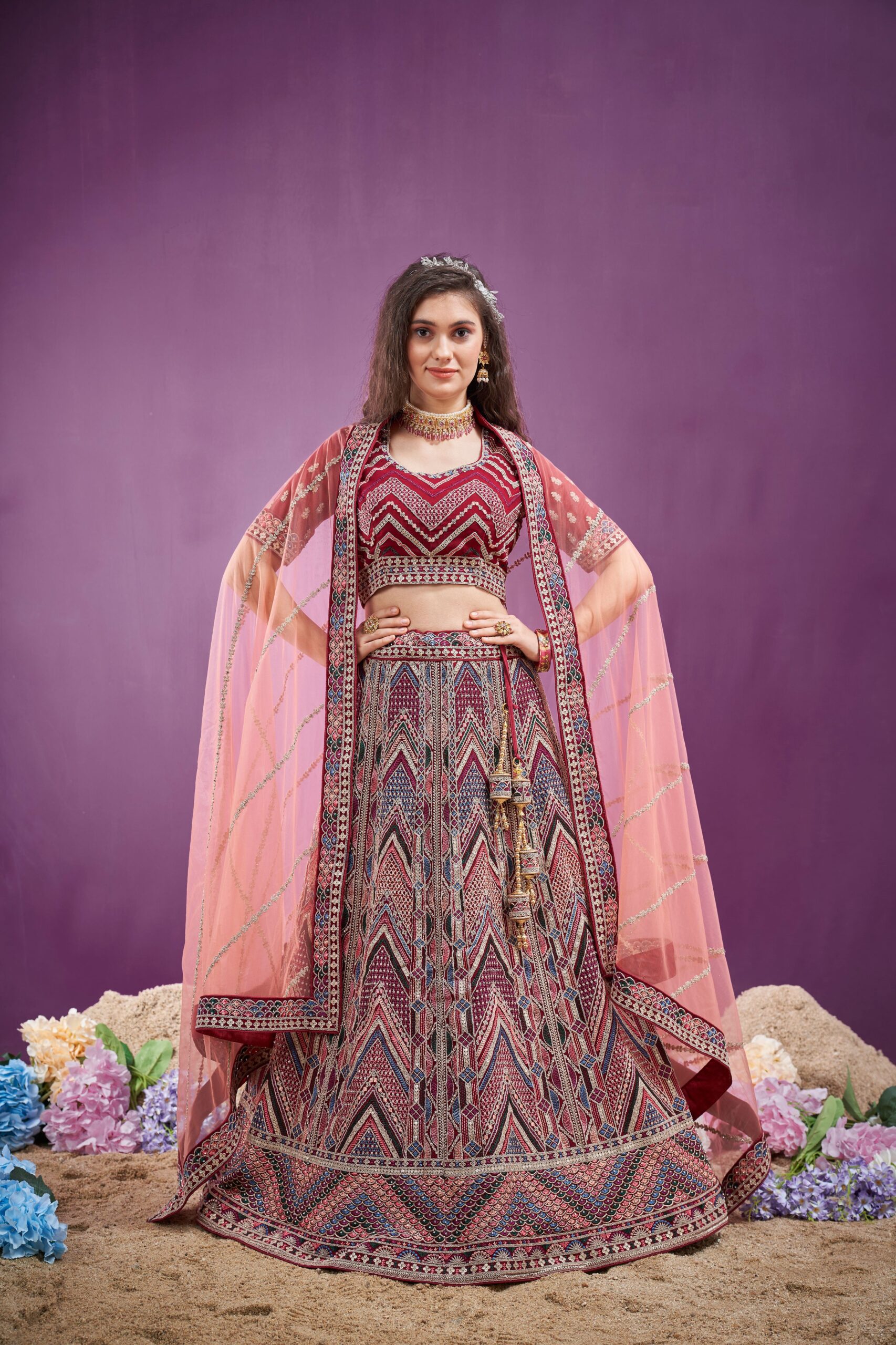 Buy Velvet Bridal Lehenga Choli In Wine Red Colour Online - LLCV01436 |  Andaaz Fashion