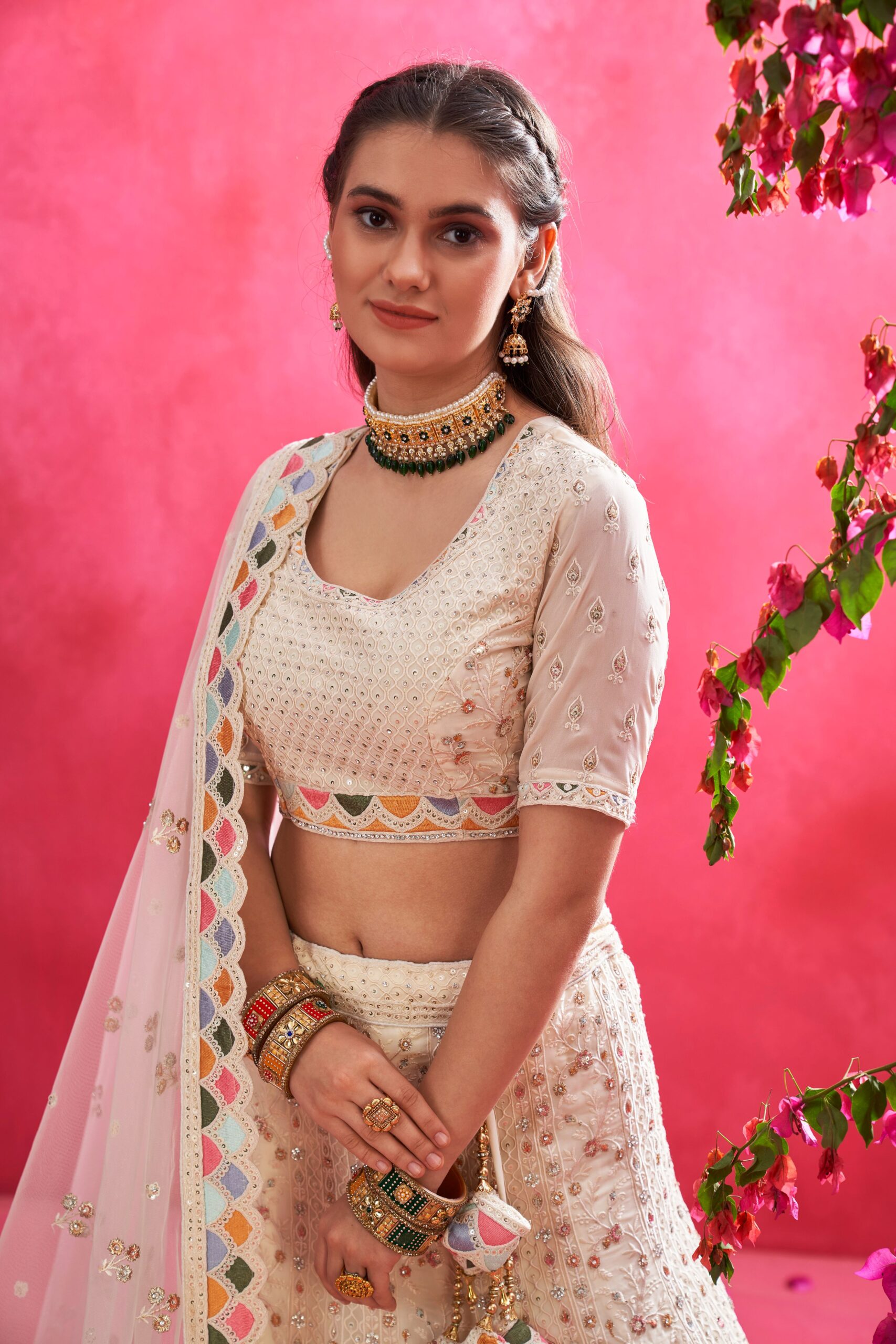 Wedding with this pink lehenga beautifully paired white blouse at Rs 1750 |  शादी का लहंगा in Surat | ID: 25638410997