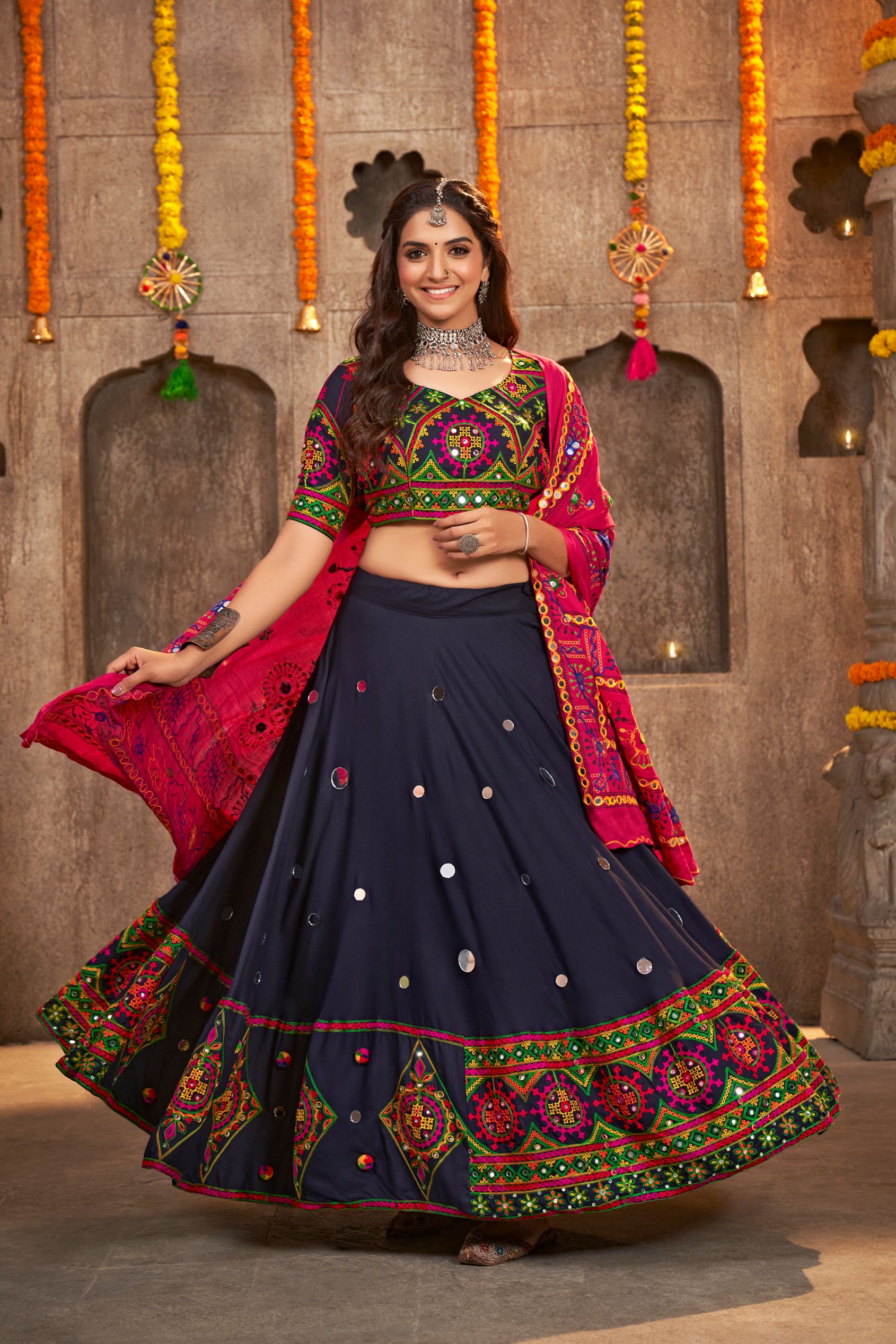 Buy Orange Cotton Embroidered A - Line Lehenga Online : 89819 - Lehenga