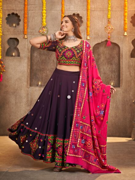 Mystical Fancy Fabric Black and Maroon Sequins Lehenga Choli