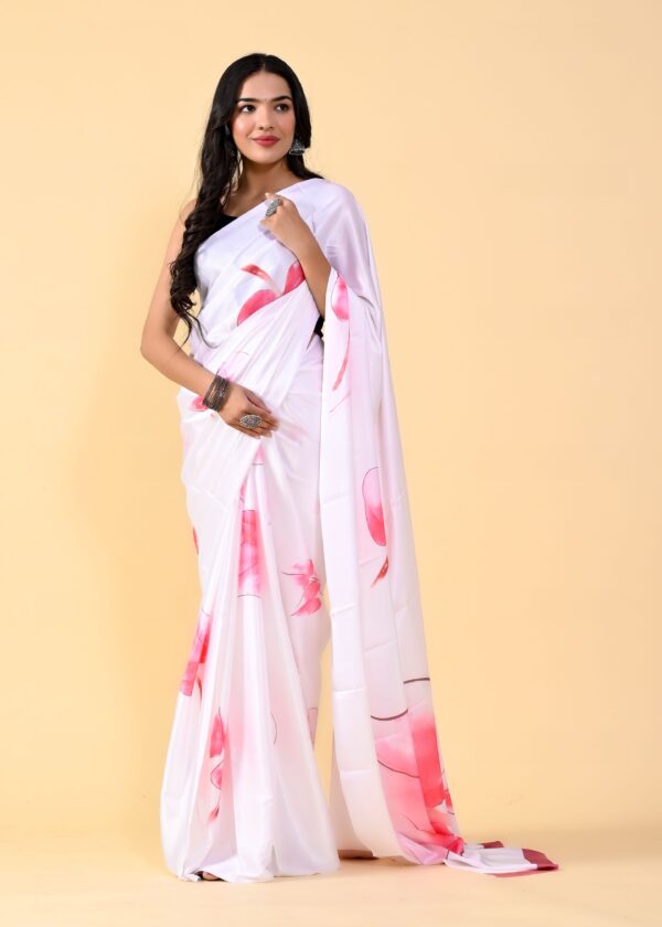 Pink Floral Print Saree