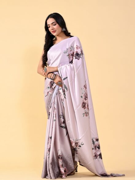 Cycle Print Satin Saree with Blouse Piece – Label Disli