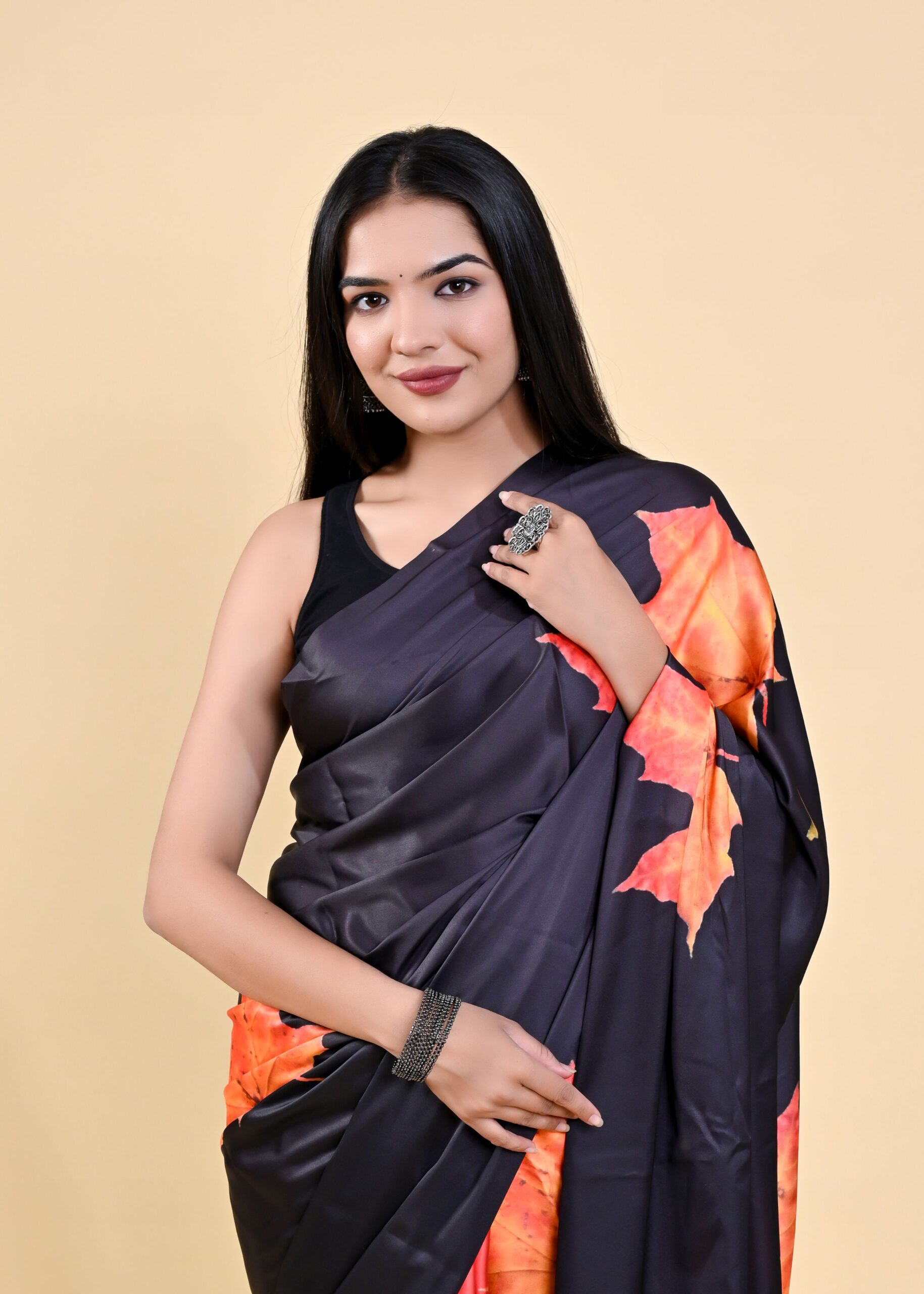 SVB SAREE Orange black Art Silk Bandhani Type Printed Saree With Blouse  Piece - Eekoshop - An Exclusive Economical Online Shoppe