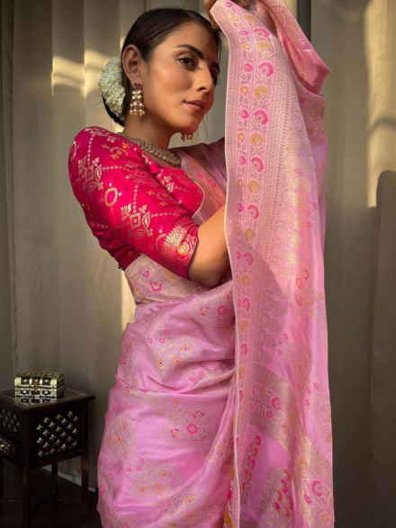 SF - Baby pink color Lichi Silk Saree - Featured Product