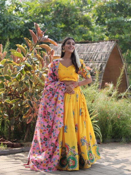 Buy Yellow Floral Scoop Neck Riza Lehenga Set For Women by Limerick by  Abirr N' Nanki Online at Aza Fashions.