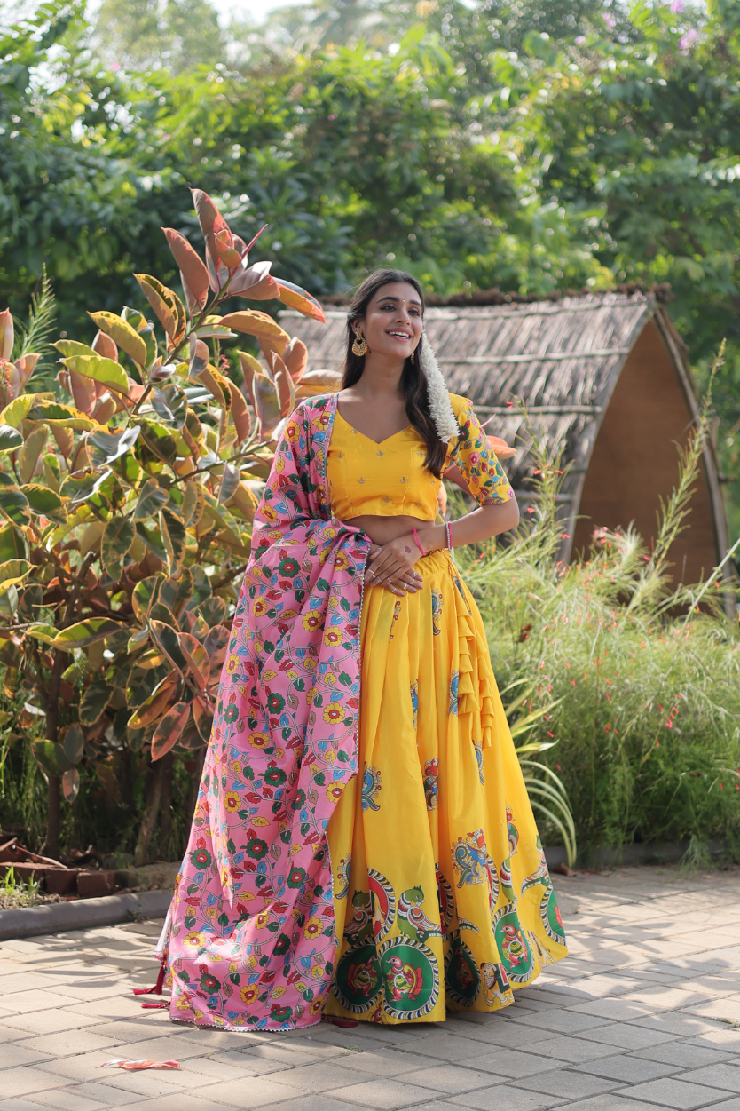 Yellow Color Organza Printed Lehenga Choli