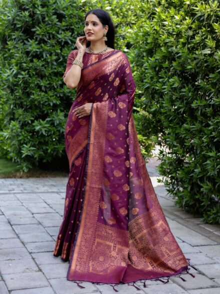 Splendorous Purple Soft Banarasi Silk Saree With Luxuriant Blouse Piec –  LajreeDesigner