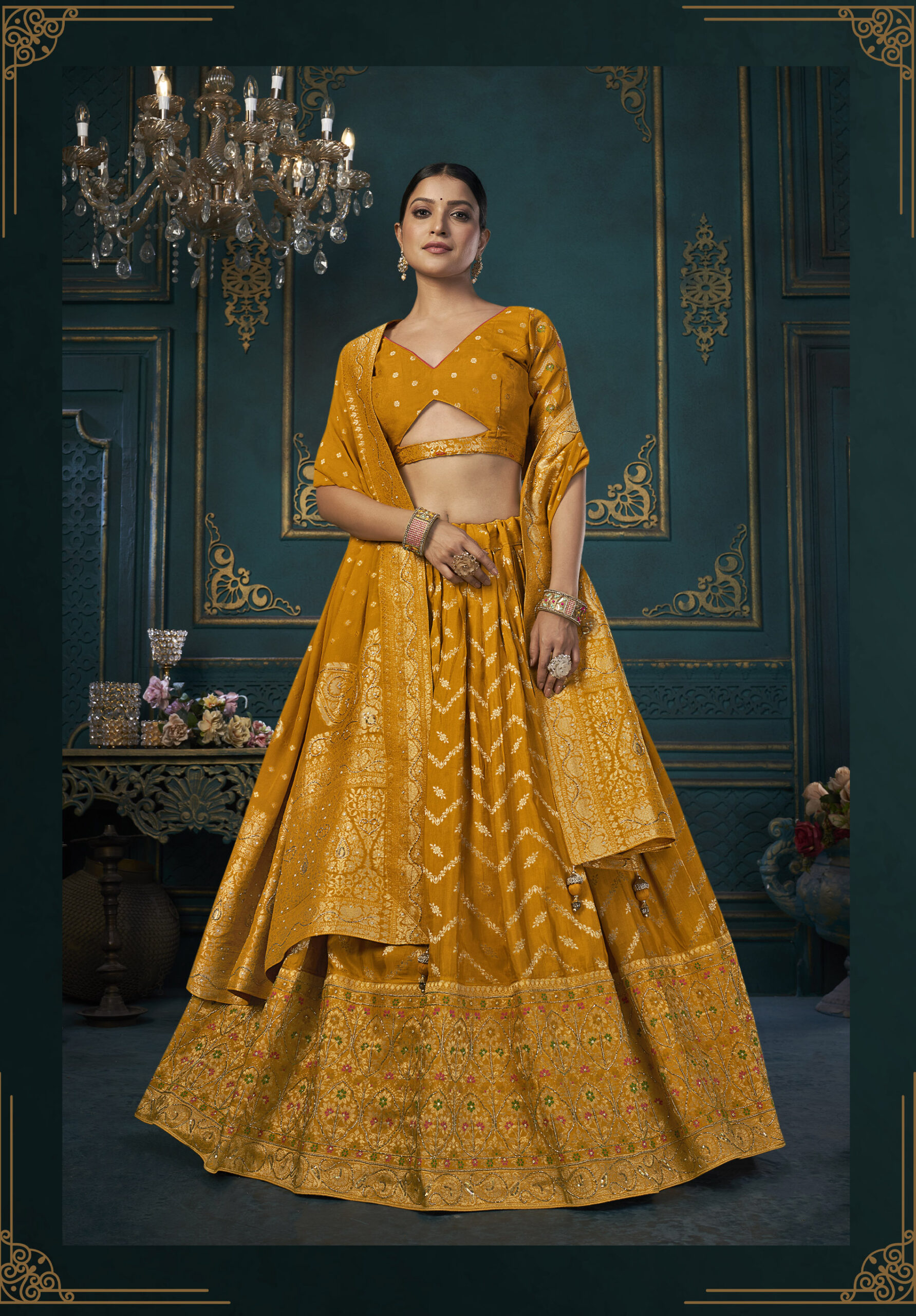 Buy Wedding Wear Green Khatli Work Dola Fabric Lehenga Choli Online From  Surat Wholesale Shop.