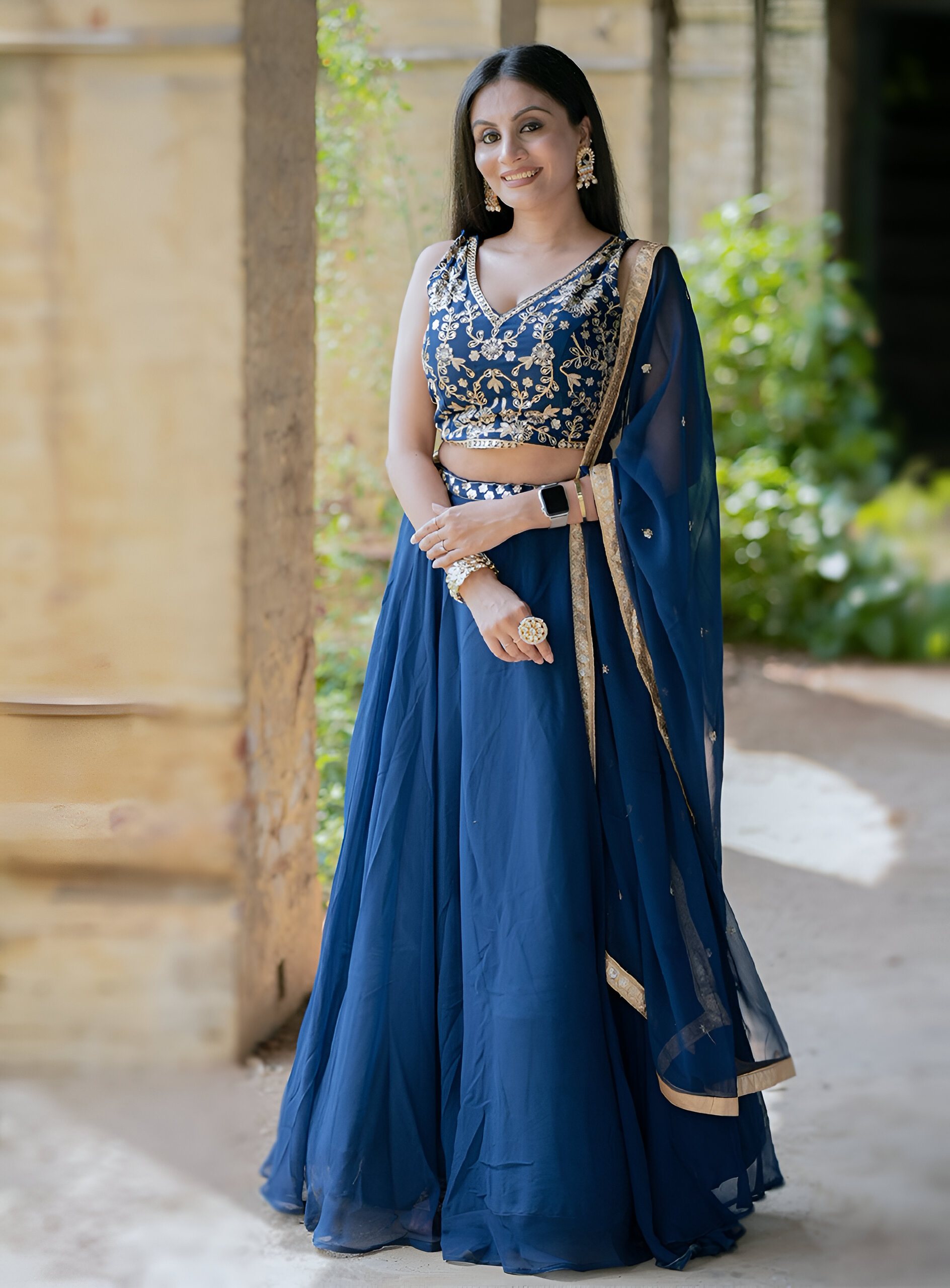 Navy Blue Lehenga online With Georgette Fabric And All Over Heavy Sequince Embroidery Work And Heavy Designer Choli Wearing Wedding And Party Wear